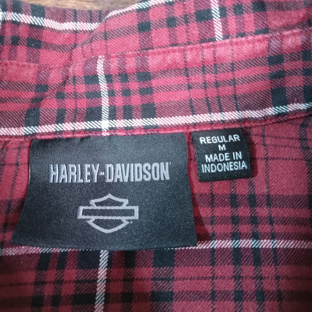 Harley Davidson Long Sleeve Button Up Flannel Shirt Men's Medium Red Plaid - Picture 3 of 9